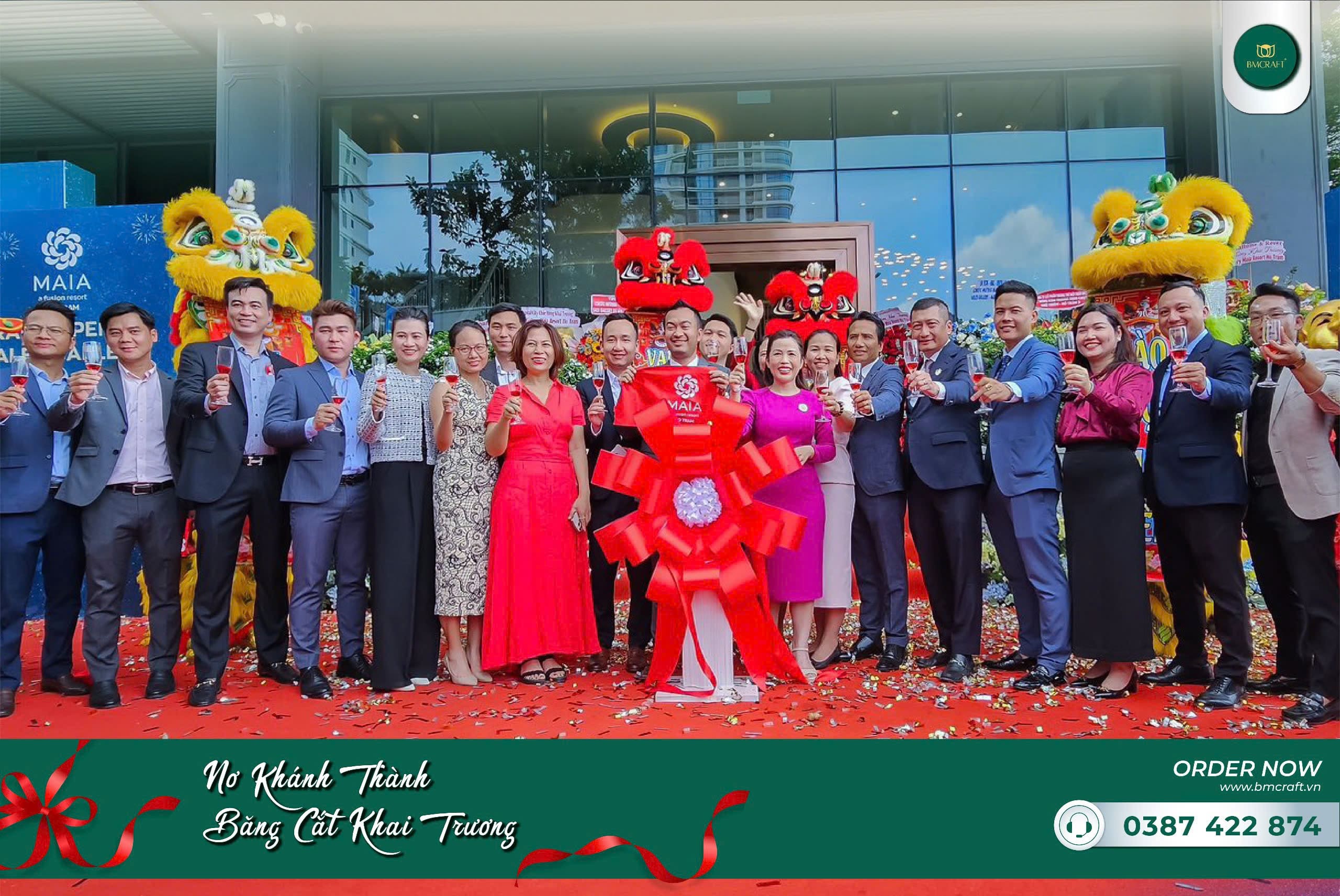 nơ băng khai trương in ấn logo theo yêu cầu